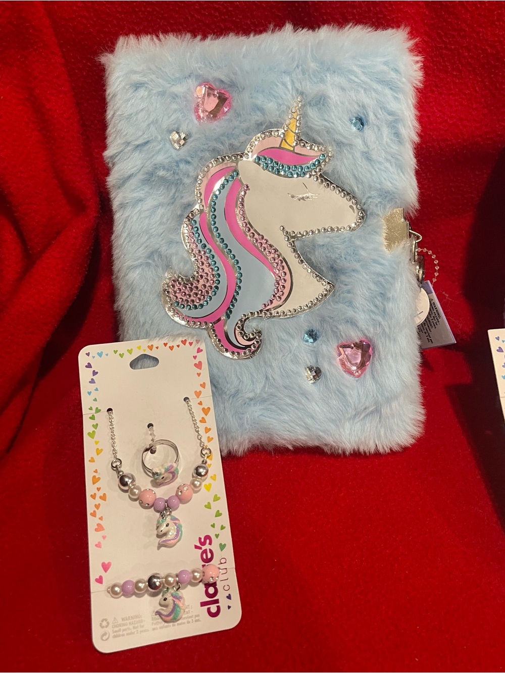 1 Claire's Blue Unicorn Lockable Diary with Matching Jewelry